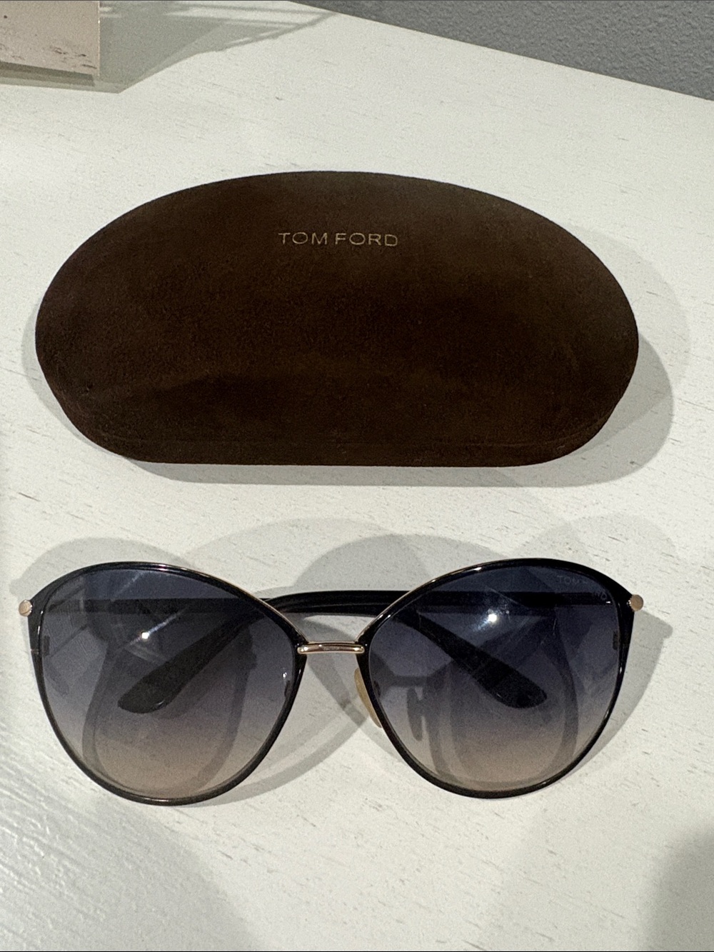 Tom Ford Black Gradient Cat-Eye Sunglasses with Gold Accents